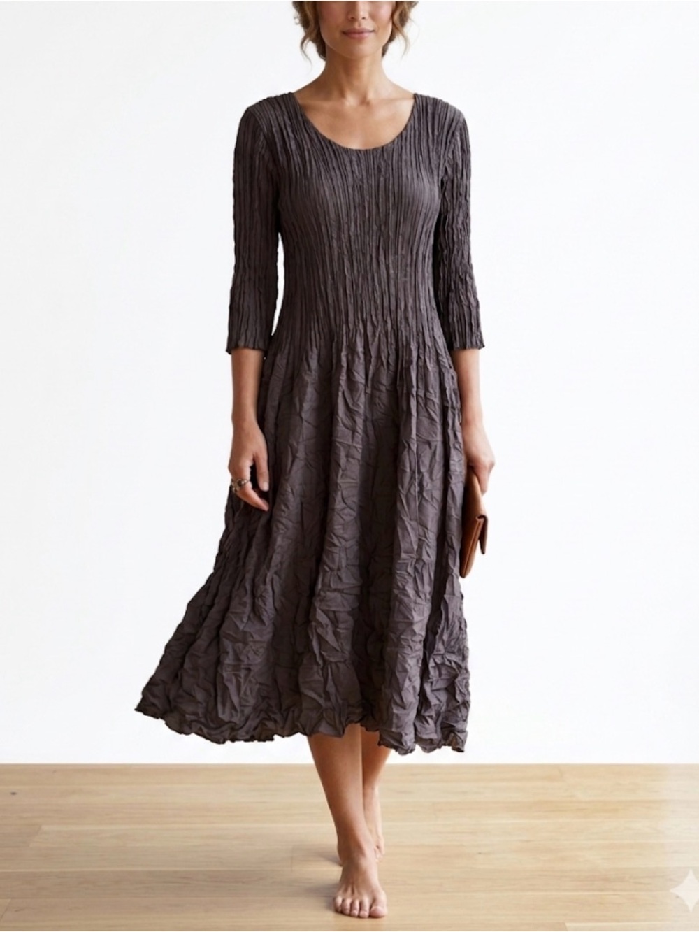 NWT ALQUEMA Smoky Chocolate 3/4 Sleeve Smash Pocket Dress
